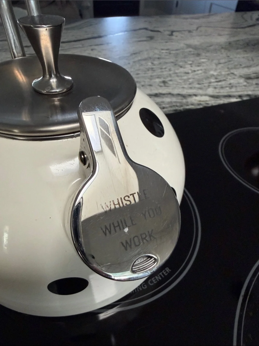 kate spade White and Black Polka Dot Whistling Tea Kettle